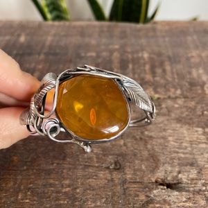 Vintage sterling silver and Amber cuff